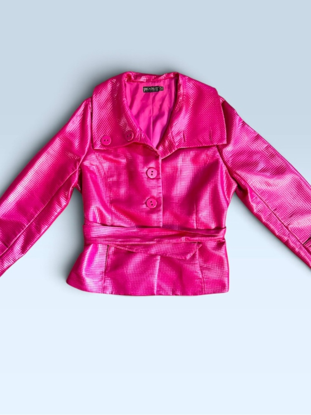 Hot Pink Fuchsia Textured Belted Jacket – XL – New